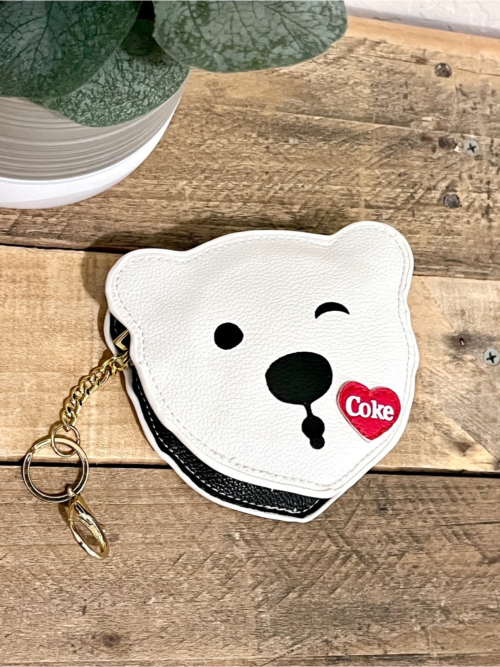 Vintage Coca-Cola Polar Bear Coin Pouch Keychain Bag Charm